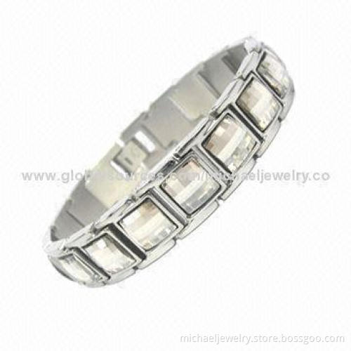 Stainless Steel Bracelets with 15-piece Multifaceted Crystal Stones, Polished and Brushed Process
